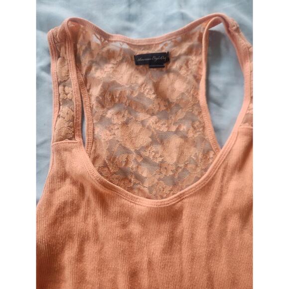 American Eagle ribbed tank top lace Peach coquette Sz Small - Picture 1 of 3
